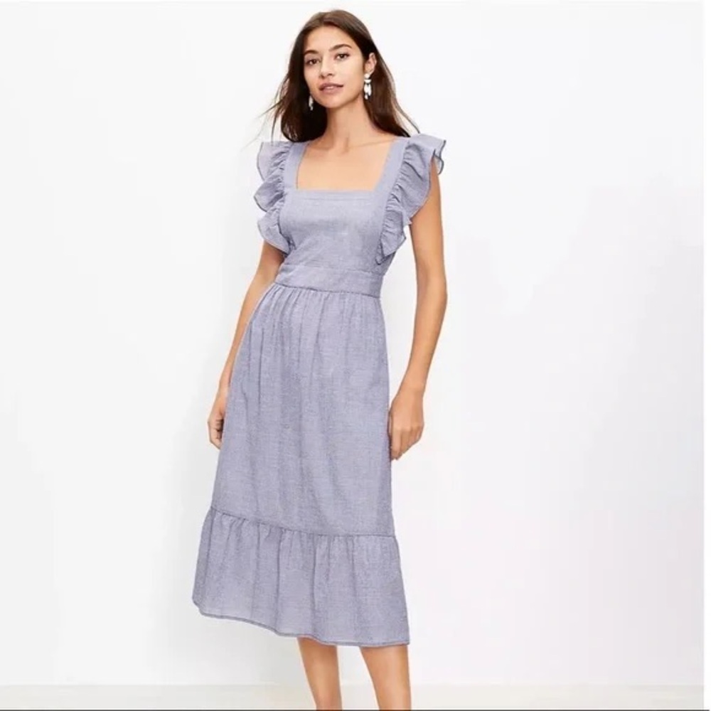 Loft Pinafore Blue Checkered Dress